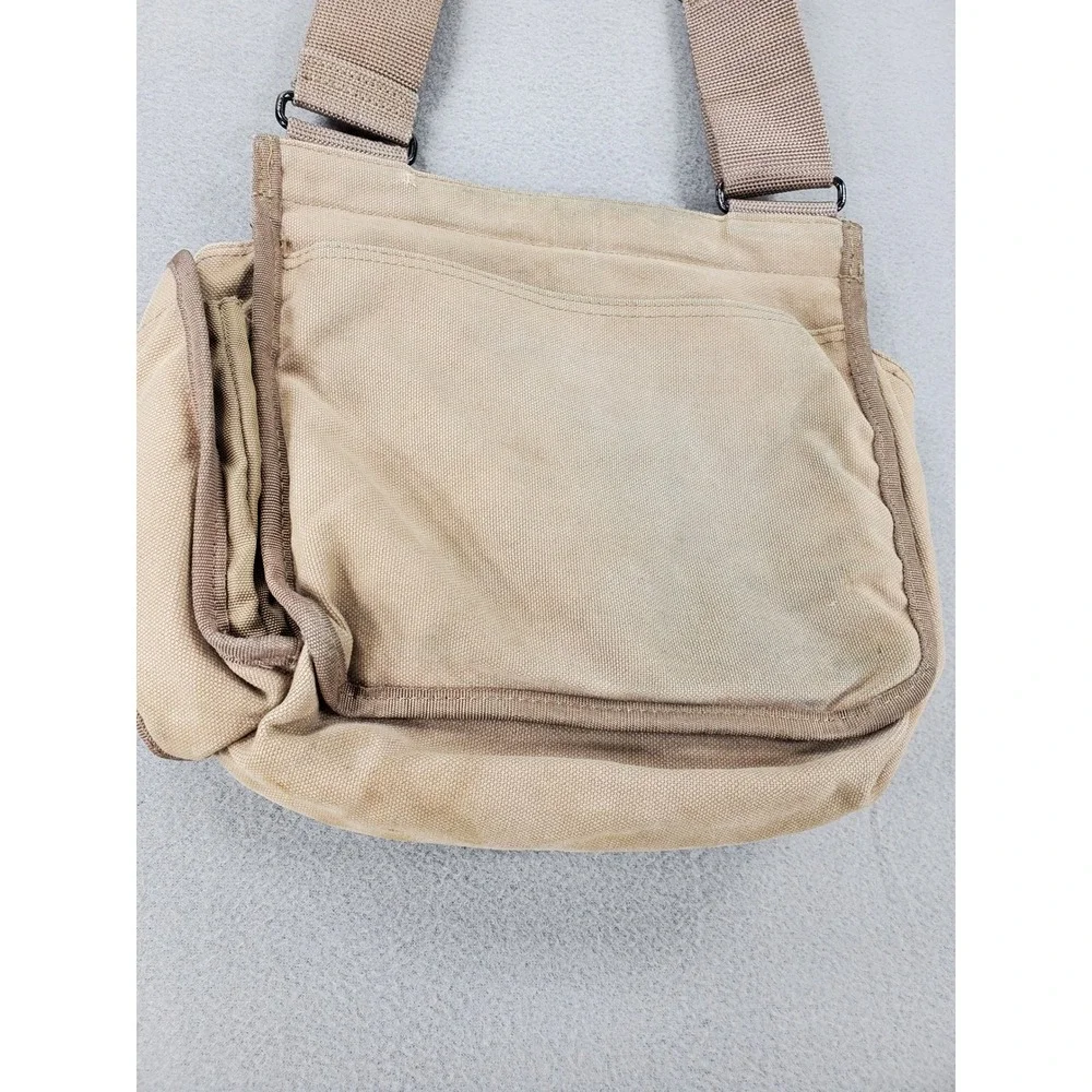 American Eagle Messenger Bag Khaki Canvas Military Utility Multi Pocket VTG Army